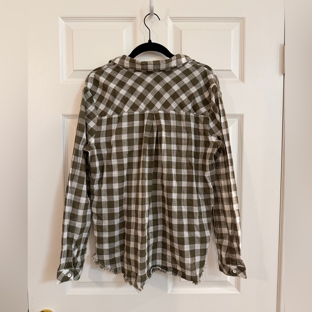Bella Dahl Green and White Plaid Button Up Collared Blouse Top - Women’s L - Picture 2 of 7